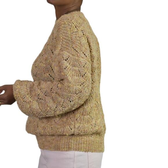 Vintage Boat Neck Sweater Balloon Sleeve Slouchy Open Knit Neutral Size Small - Picture 11 of 12
